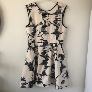 Portmans B/W & Blush Floral Sleeveless Cotton Fit & Flair Dress Pockets S 12 EUC